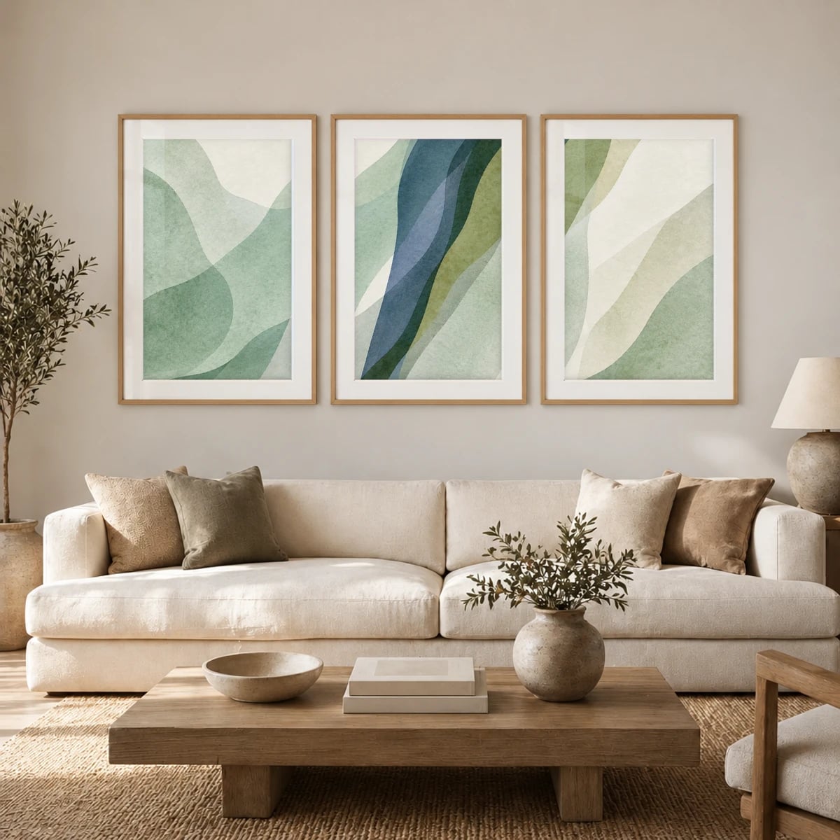 Quadro Formas Orgânicas em Tons Verdes