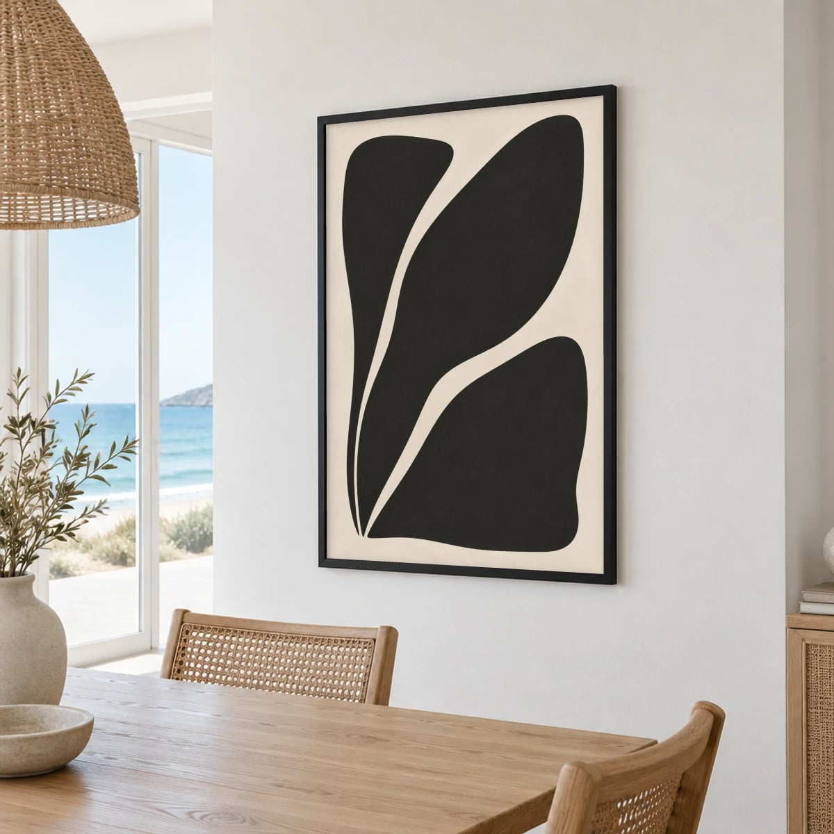 Quadro Folhas Abstratas em Preto e Branco