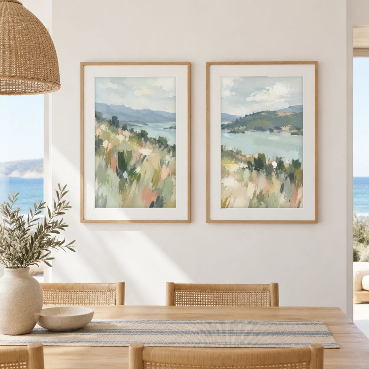 Quadro Campos e Lago em Bruma Suave