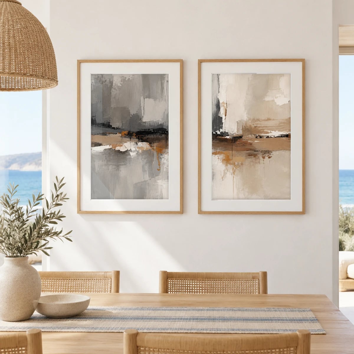 Quadro Horizonte Abstrato em Tons Terrosos