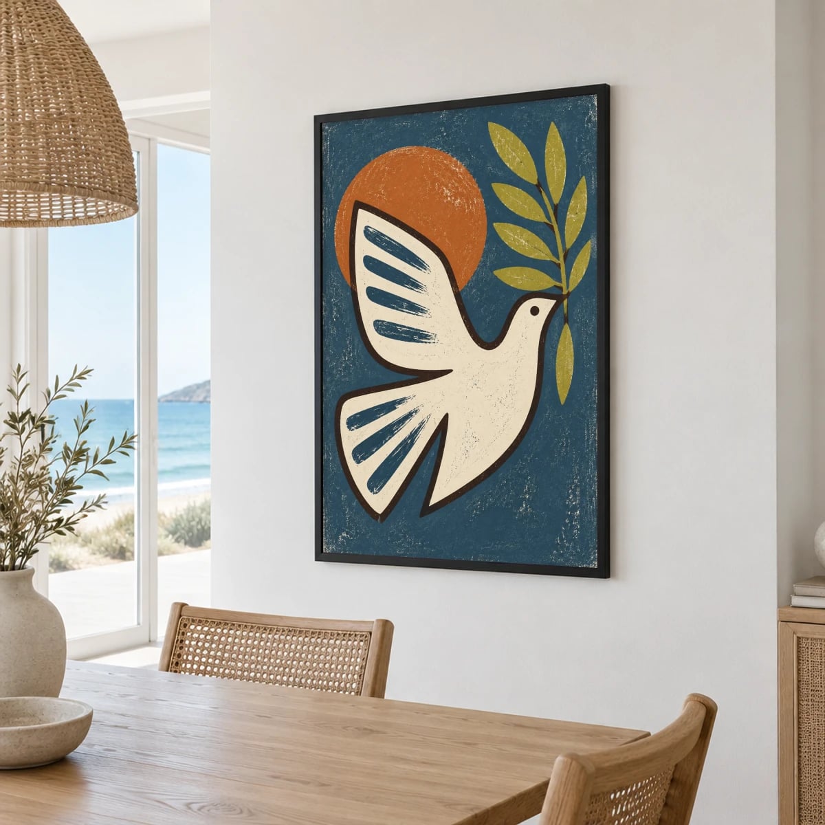Quadro Pomba com Ramo de Oliveira
