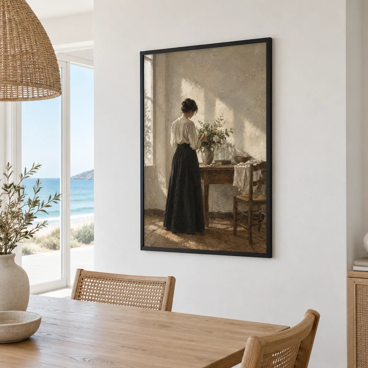 Quadro Mulher Organizando Flores na Luz