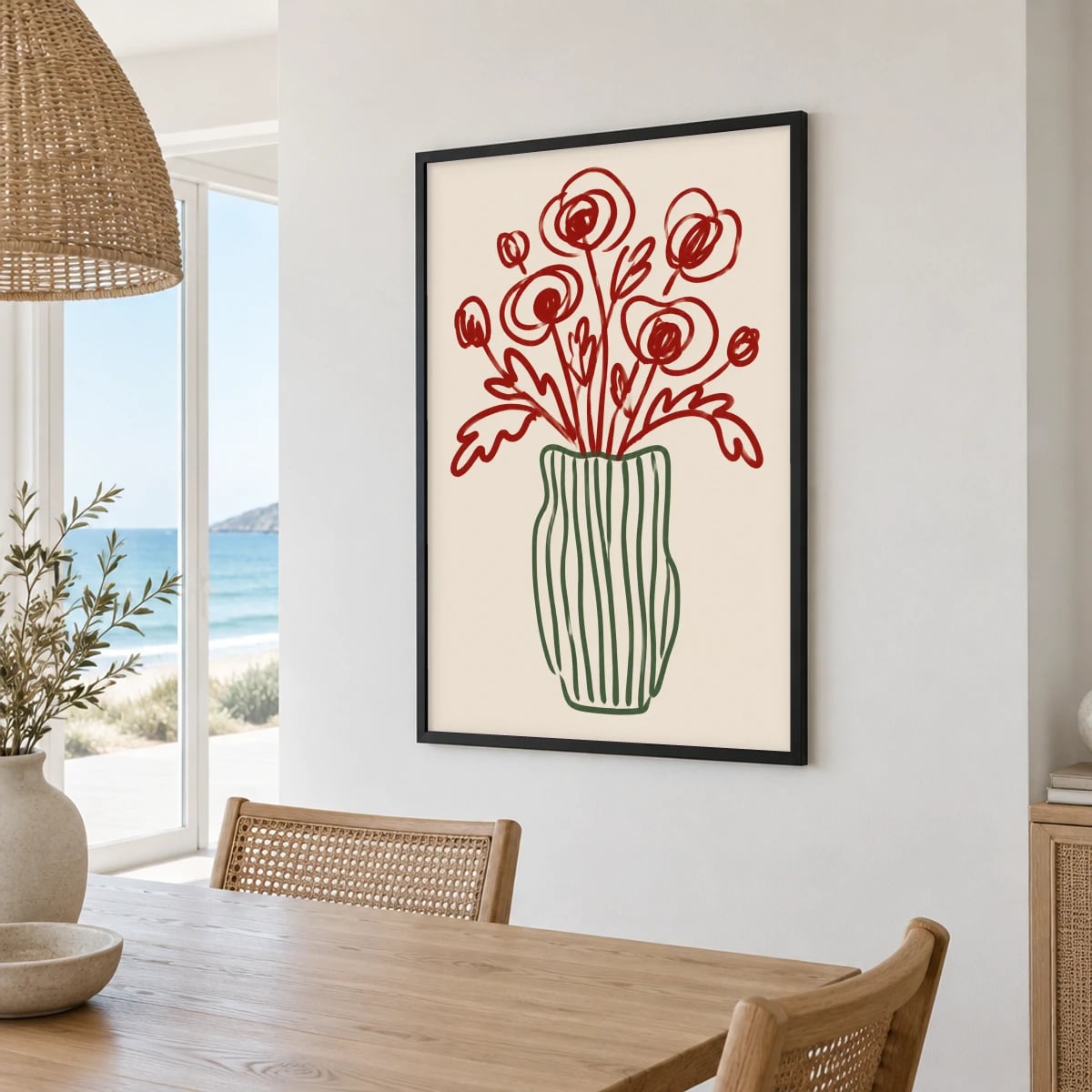 Quadro Vaso com Flores Desenhadas