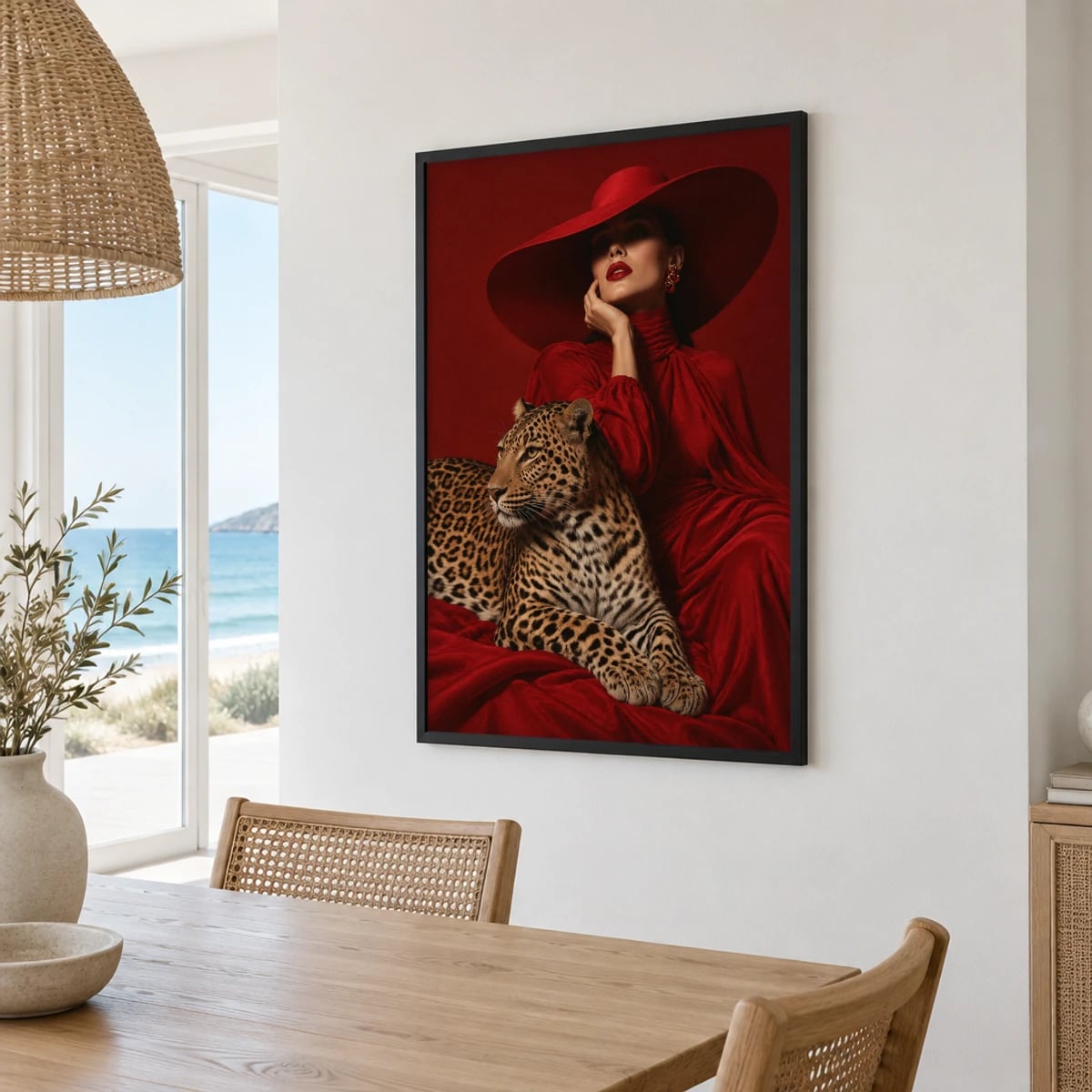 Quadro Elegância Vermelha com Leopardo