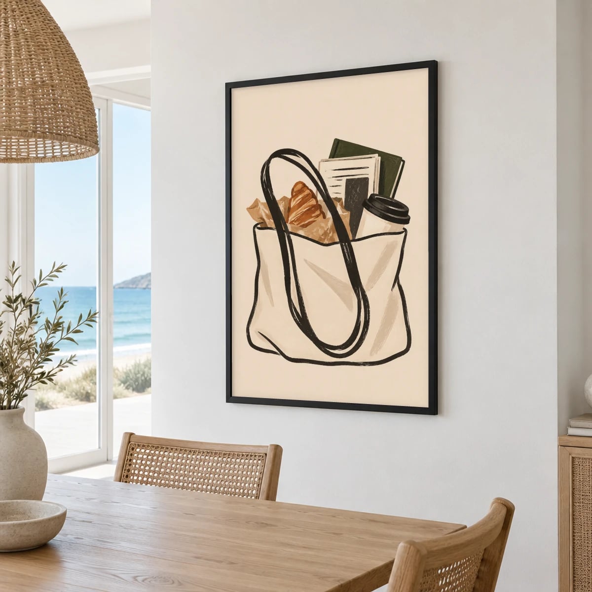 Quadro Bolsa com Croissants e Café