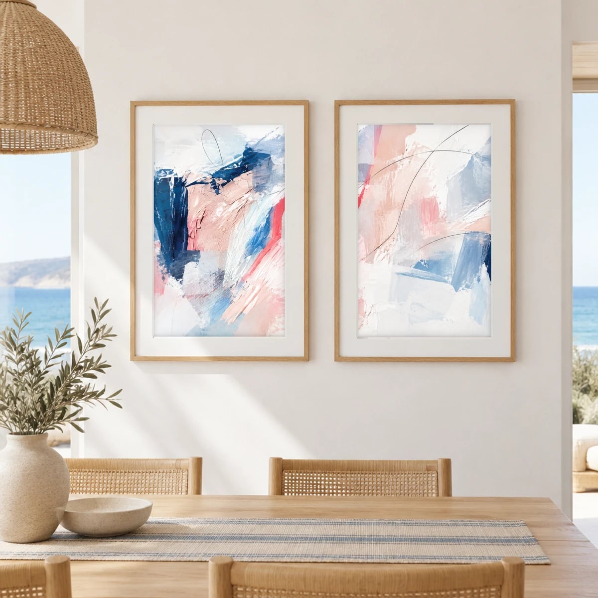 Quadro Abstrato em Tons Suaves e Traços