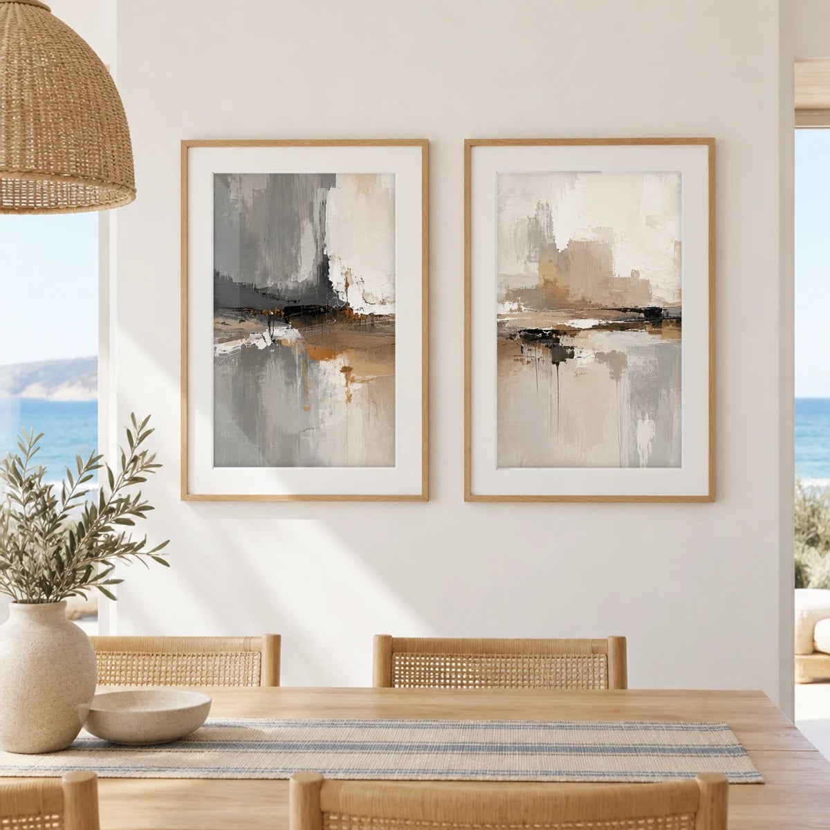 Quadro Horizonte Abstrato em Tons Terrosos