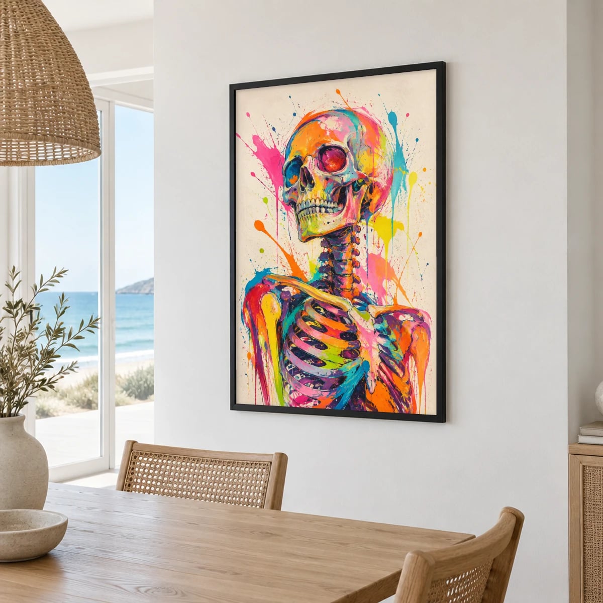 Quadro Esqueleto Colorido em Explosão