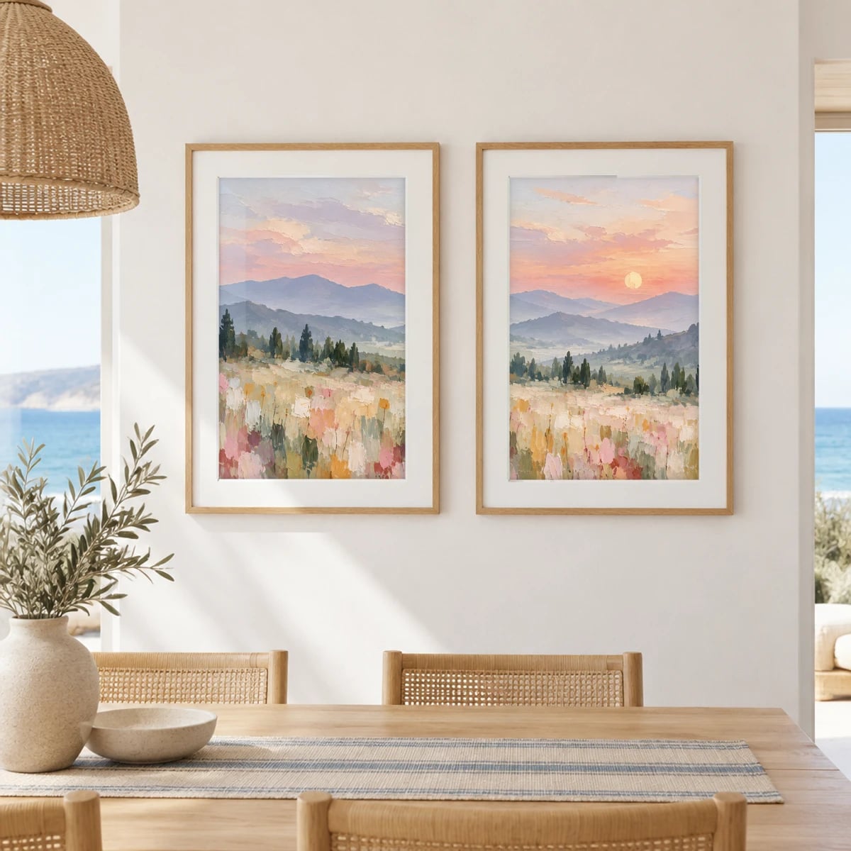 Quadro Campos com Montanhas ao Amanhecer
