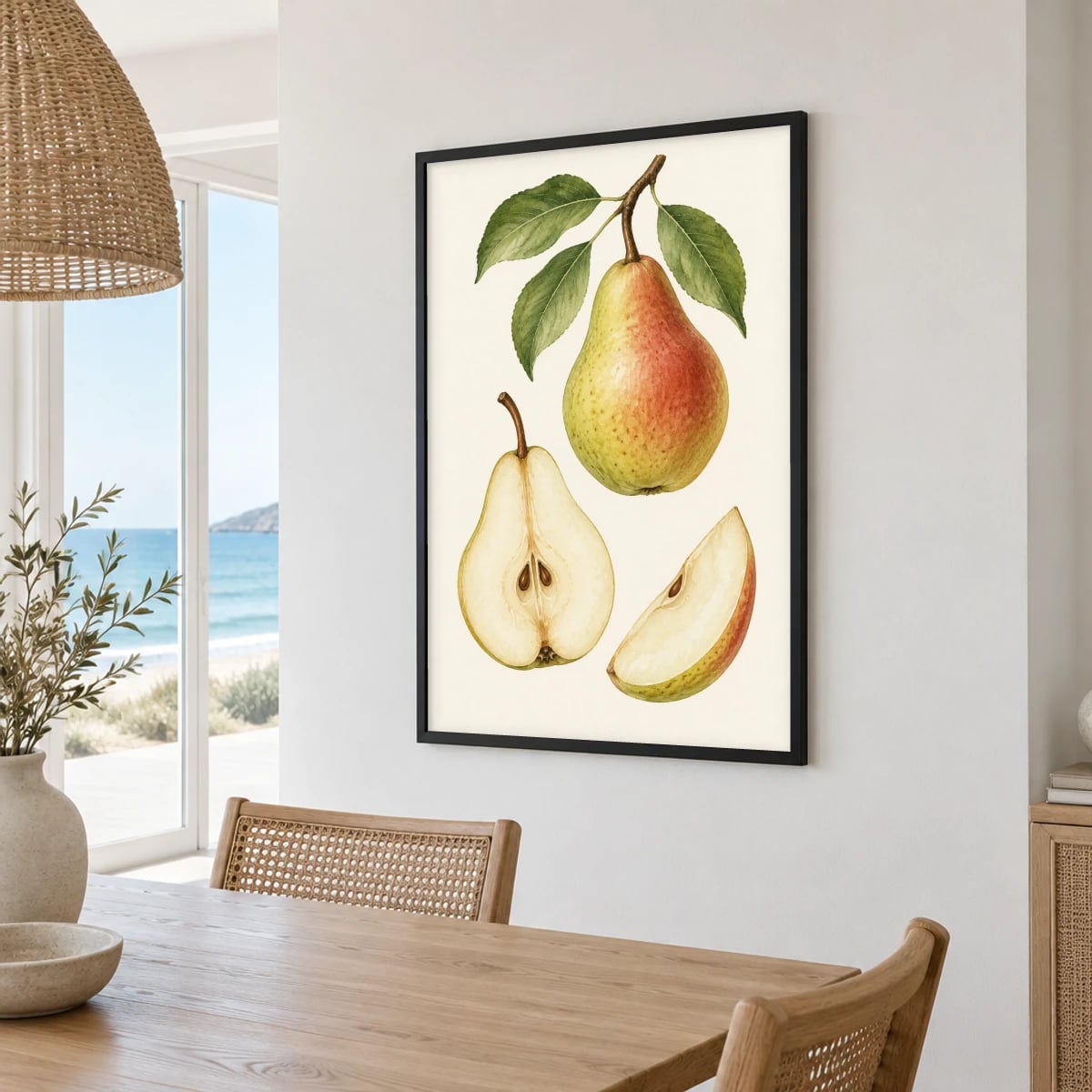 Quadro Pera com Fatias e Folhas Verdes