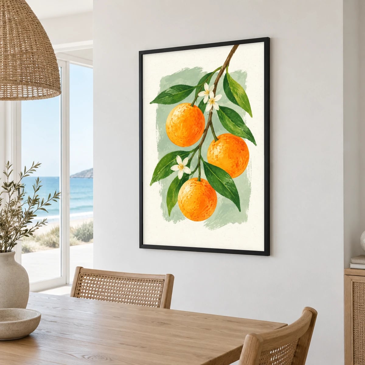 Quadro Ramos com Laranjas e Flores