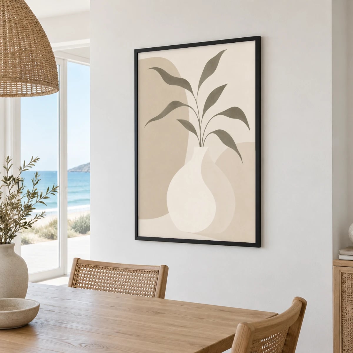 Quadro Vaso Minimalista com Folhas Alongadas