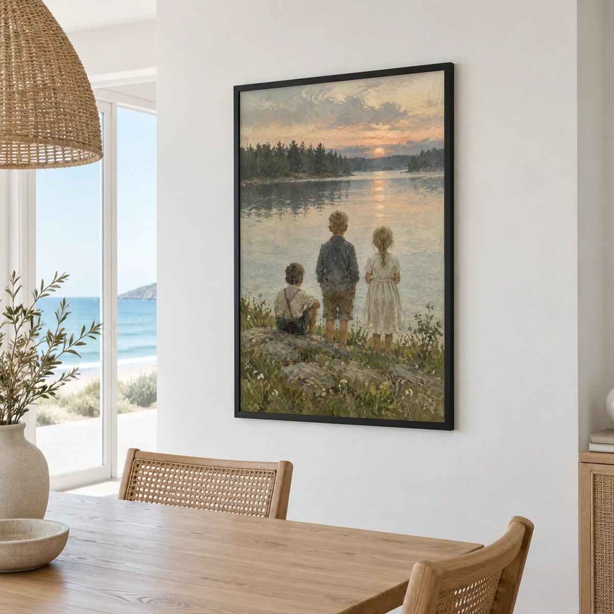 Quadro Crianças Admirando o pôr do Sol