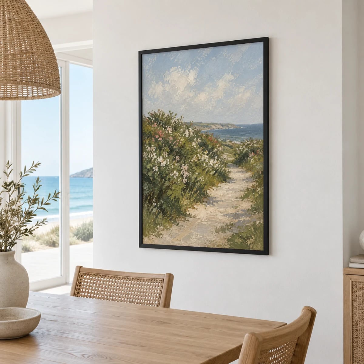 Quadro Trilha com Flores Silvestres e Mar