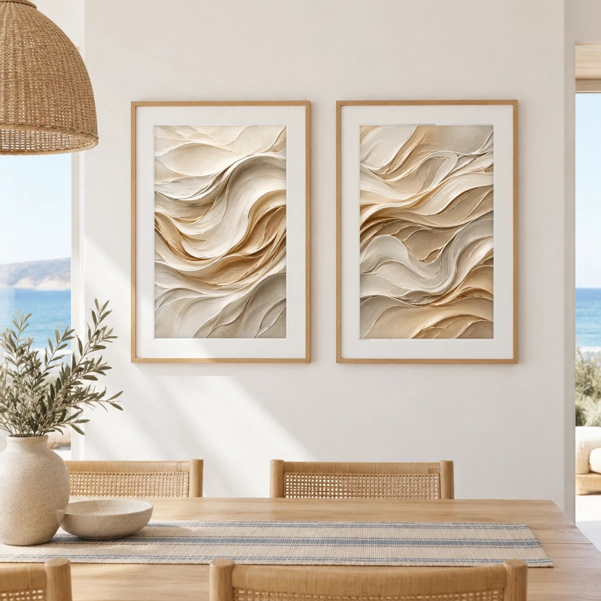 Quadro Ondas Orgânicas em Tons Neutros