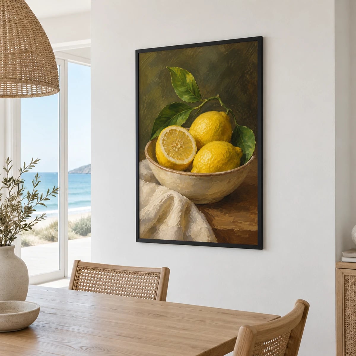 Quadro Limões Frescos em Tigela de Cerâmica