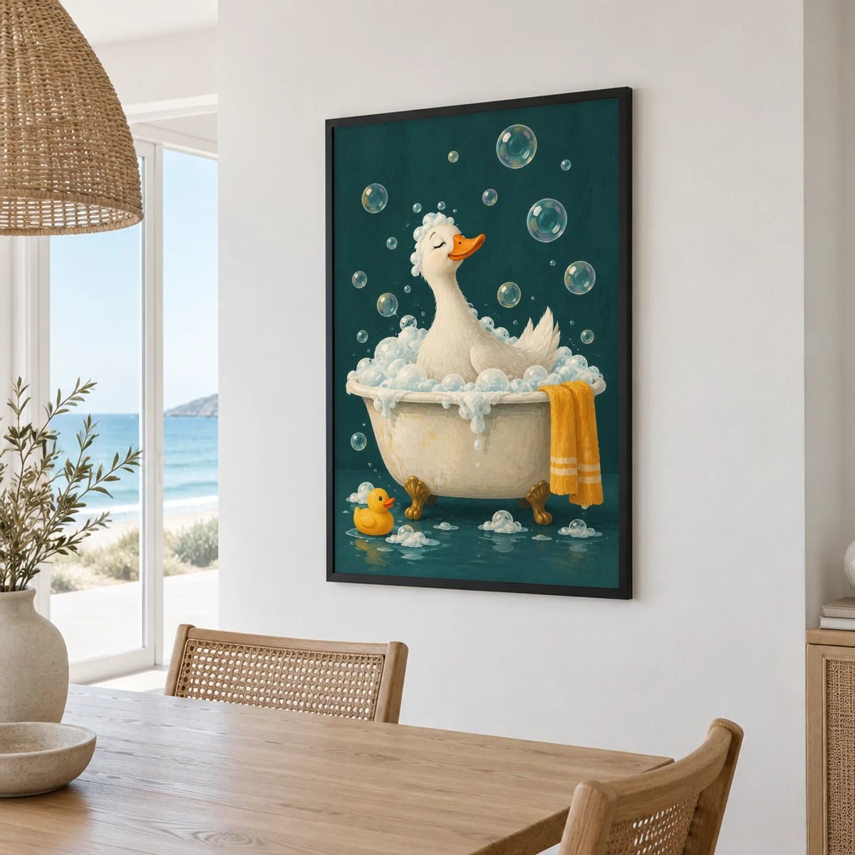 Quadro Pato Relaxando em Banho de Espuma