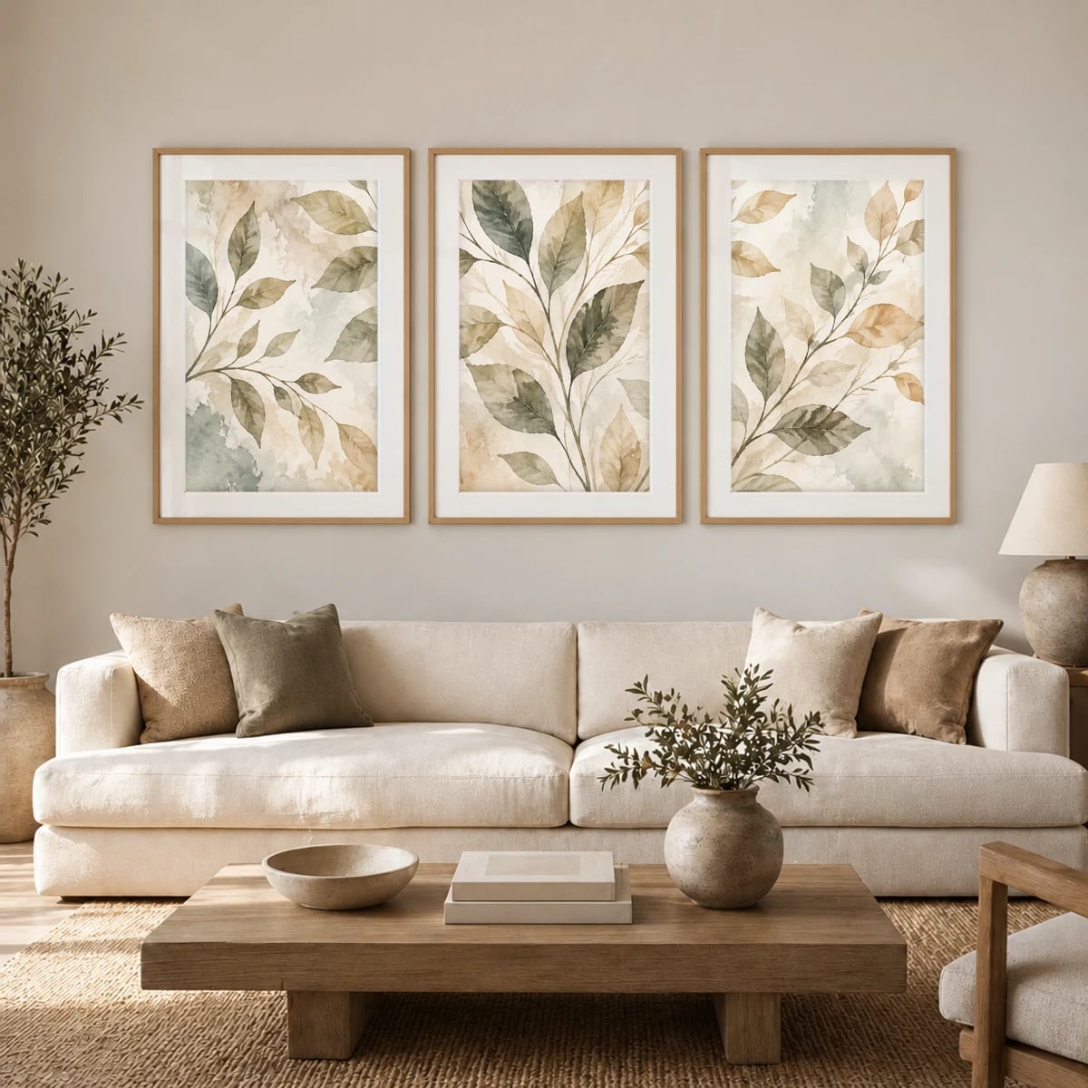 Quadro Ramos Elegantes em Aquarela Neutra