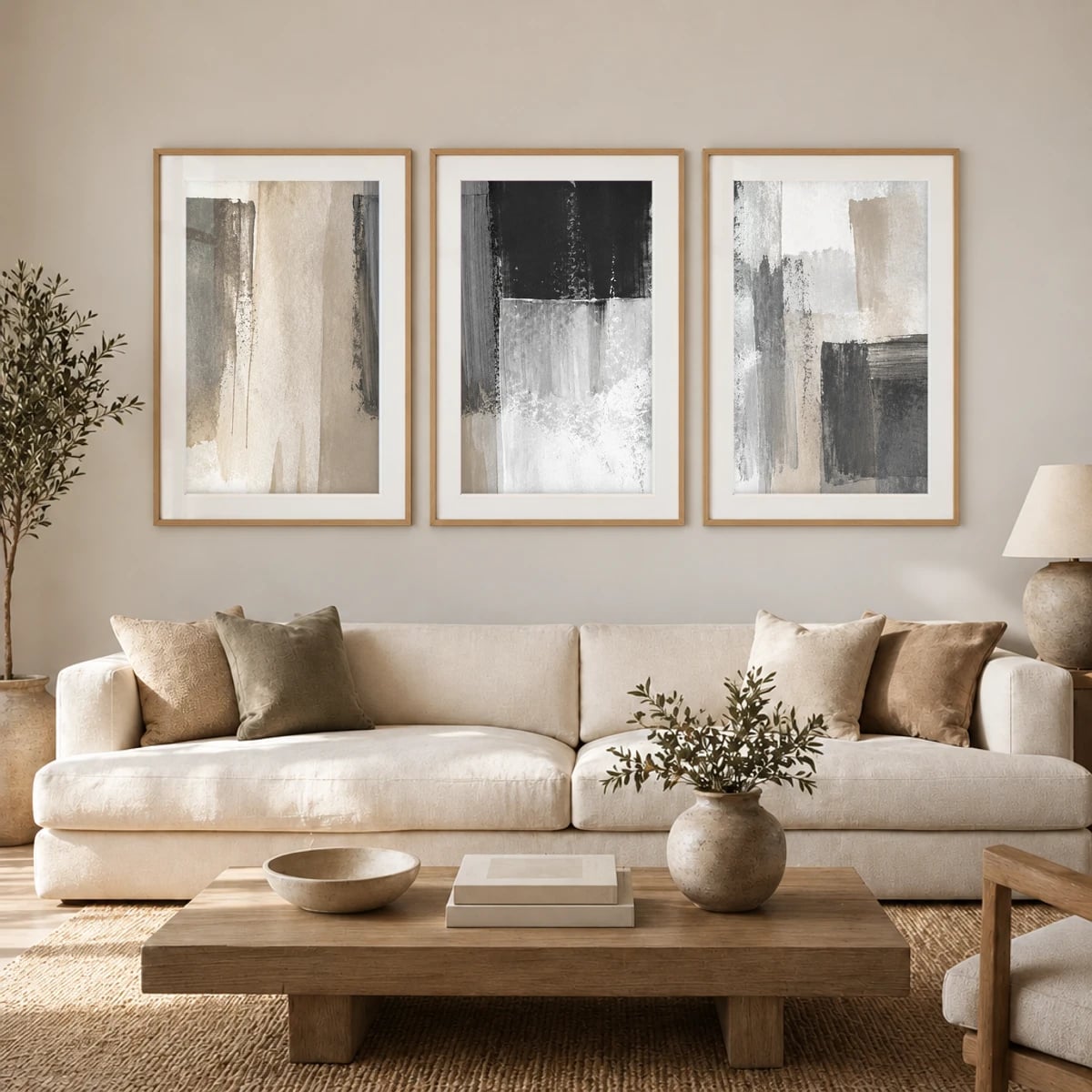 Quadro Blocos Texturizados em Neutros em Cinza e Preto